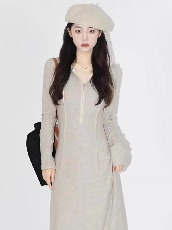 Autumn is new!【JUN.T】Solid color long-sleeved all-match dress 6945# PCZ