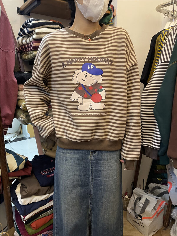 New in autumn! [RICH PAPA] striped print all-match sweater A188# ZXX