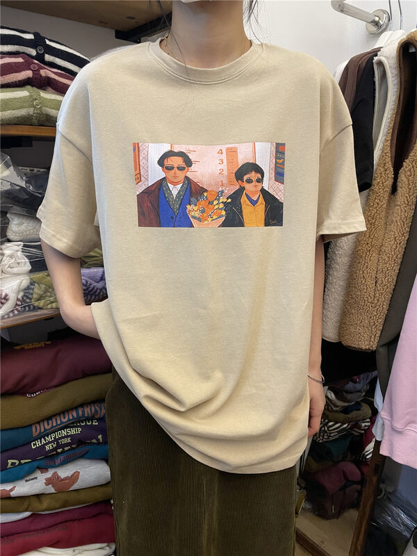 【RICH PAPA】Retro portrait print round neck short-sleeved T-shirt T462# ZXX