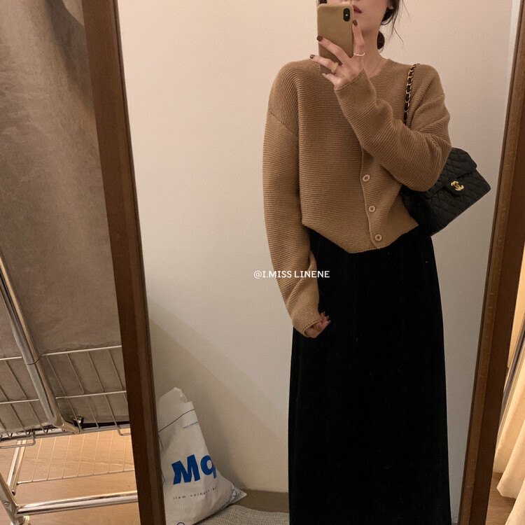 【IMISS】Korean version of all-match simple round neck pullover rabbit fleece sweater cardigan coat knitted cardigan QK911# FHX