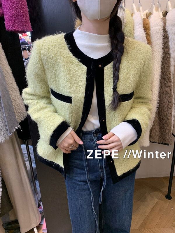 【ZE】Single-breasted color-blocking fashion all-match warm down jacket (including white duck down 90%) 1211-2# L