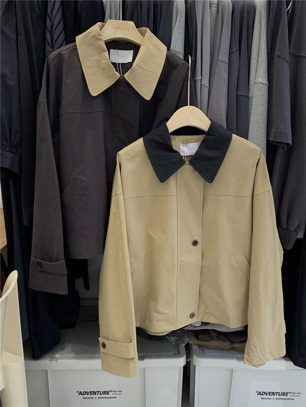 New in early autumn! [SANBARA] Korean version of the contrast collar long-sleeved short jacket 9691# LSW
