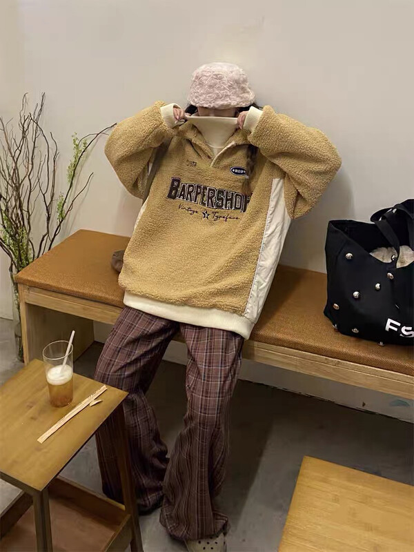 【LAB EEDA】American retro half zipper plush oversize warm padded jacket M320# OZQ