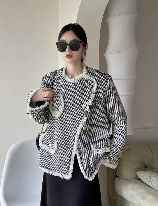 【JUN.T】Small Fragrance Double Breasted Loose Short Jacket 7051# PCZ