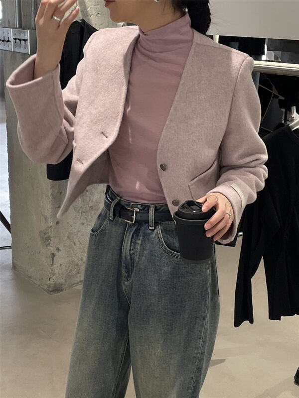 Golden Ratio Short, 4 Colors Available [CLEAN SPACE] Textured V-Neck Comfortable Wool Jacket (100% Lamb Fleece) 35001# CQW