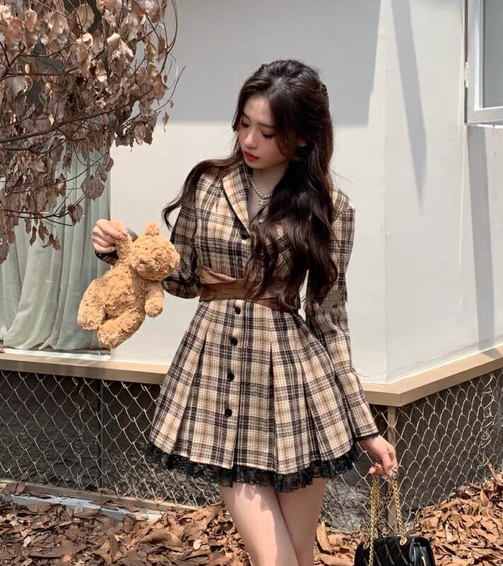 【JUN.T】 College style suit plaid fashion dress 7019# PCZ