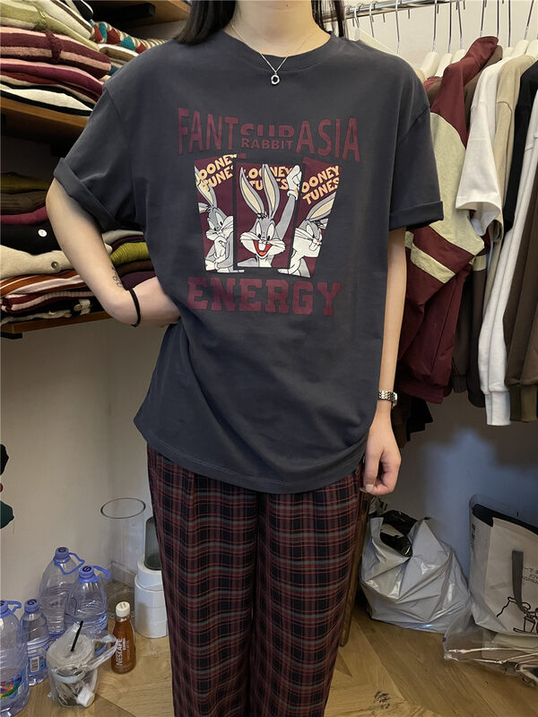 New in autumn! [RICH PAPA] American retro Bugs Bunny printed short-sleeved T-shirt T455# ZXX