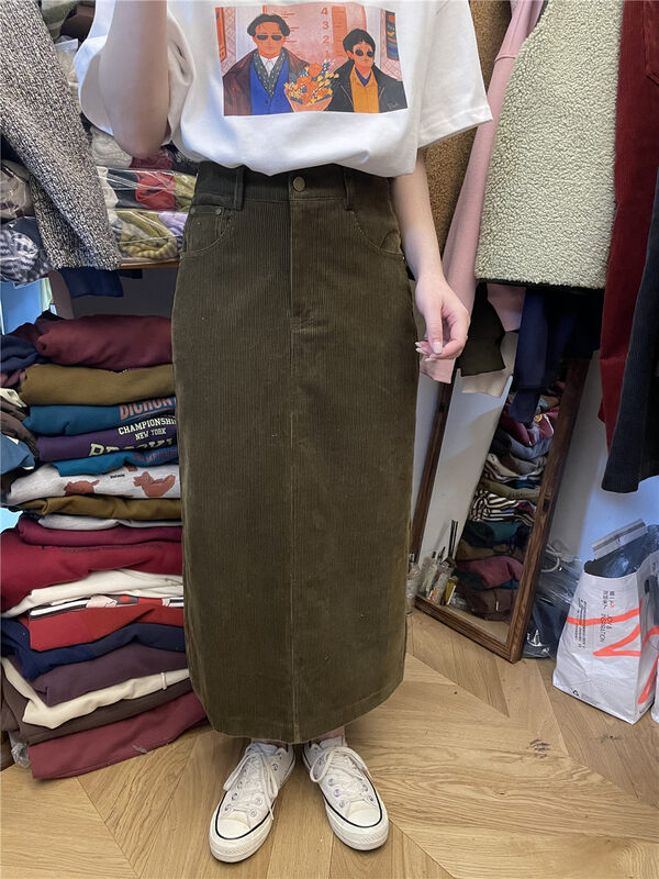 【RICH PAPA】Korean style mid-length corduroy retro skirt Q107# ZXX