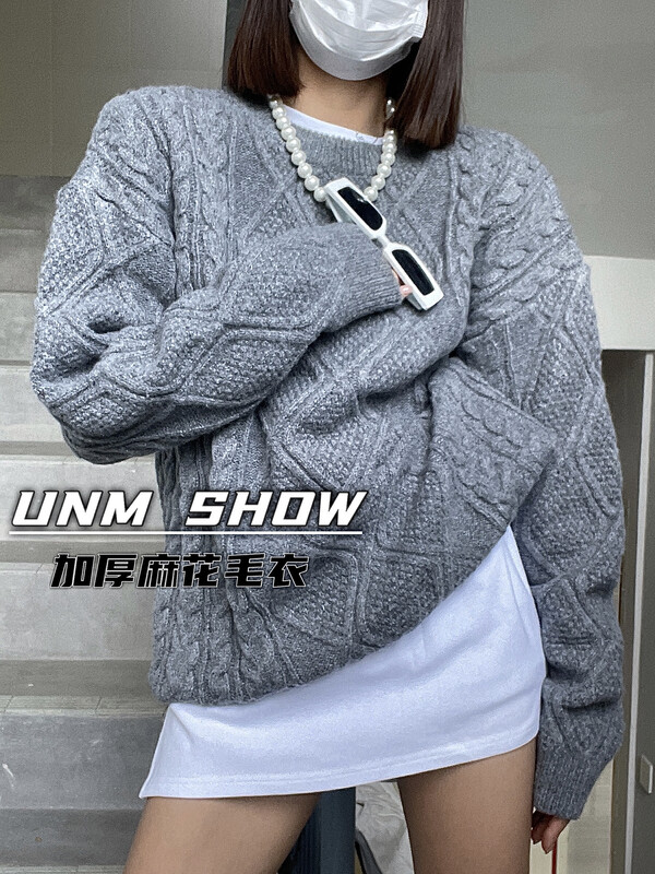 【UNM-SHOW】Thickened Twist Loose Warm Sweater 6758# WTT