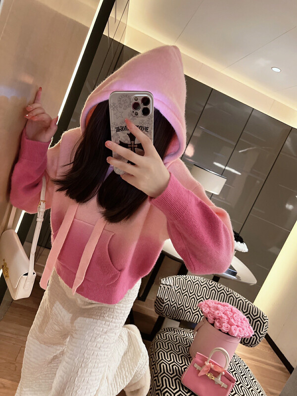 【NANCY】ins tide color gradient sweater women's hooded sweater Ms3711# WPL