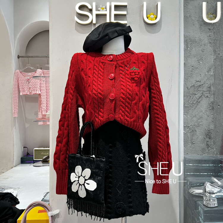 [SHE U] Korean soft waxy warm solid color knitted cardigan sweater 70084