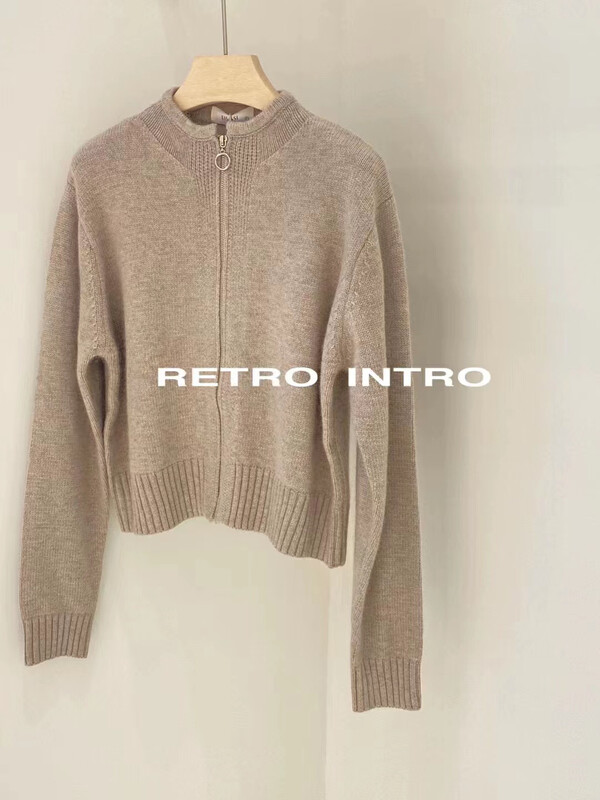 [RIN] Simple Korean temperament all-match stand-up collar zipper knitted cardigan Y2288