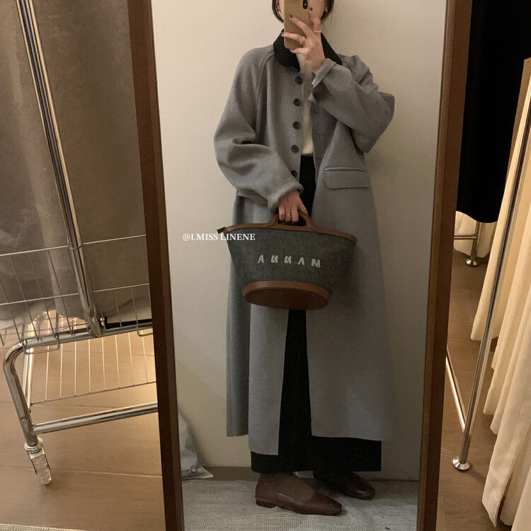 [IMISS] Korean style double-sided woolen coat with contrast color wave edge (with waist rope) QK3588