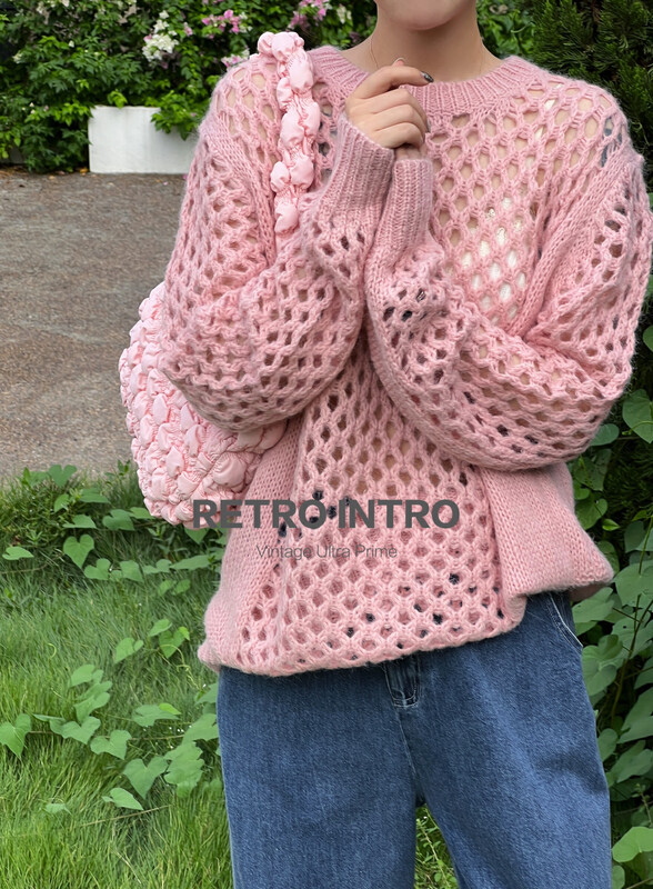 Original price 107.99! [RIN] Casual Long Sleeve Knit Sweater Hollow Sweater 2256