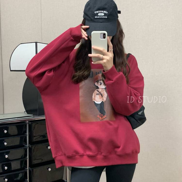 【I-D】Korean Style Loose Girl Print Sweatshirt R1005# L