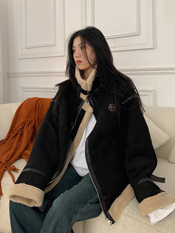 New in winter!【LAB EEDA】Lamb wool integrated motorcycle embroidery warm cotton jacket M36974# OZQ