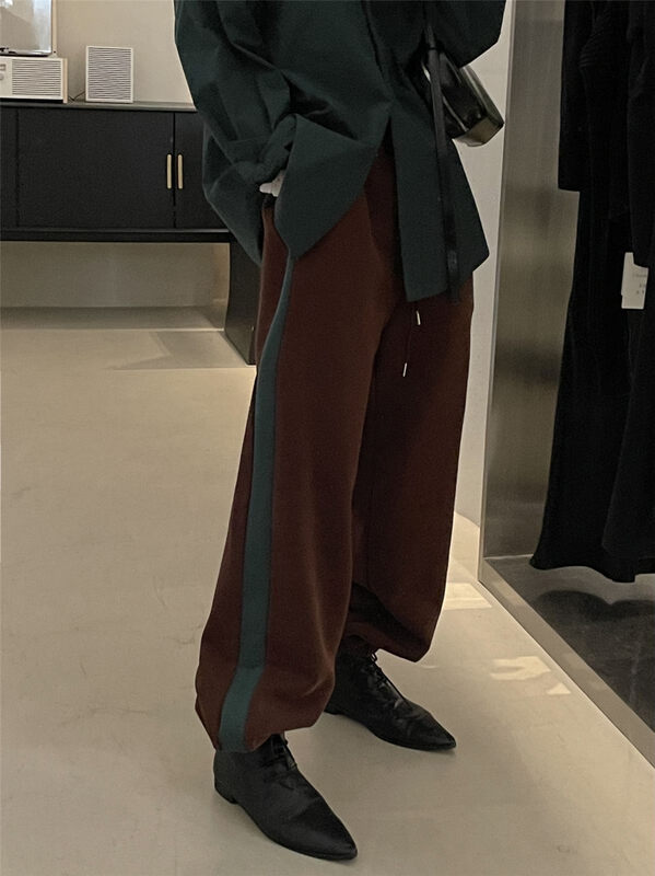 [CLEAN SPACE] Contrast color side elastic waist plus velvet casual pants 33795