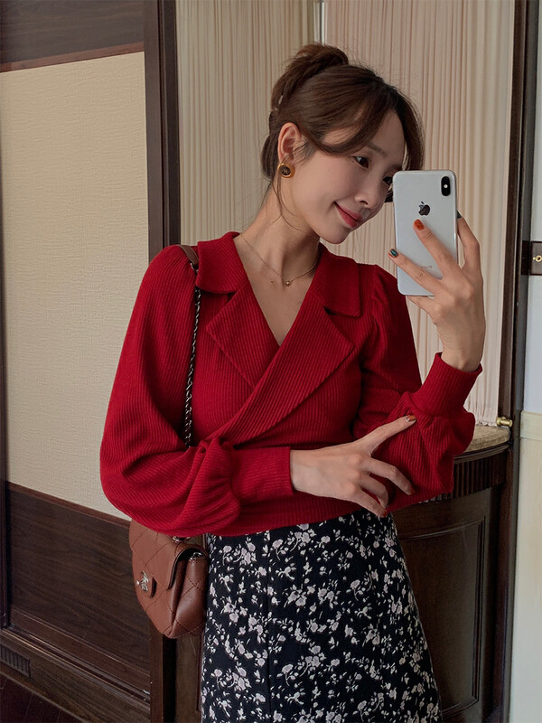【NEW OPEN】Slim Fit Short Knit Cardigan with Suit Collar GY80725# ZXX