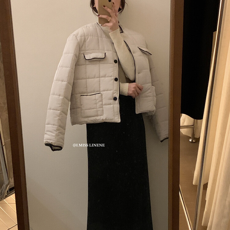 [IMISS] Korean style contrasting color small fragrant cotton coat coat QK8131