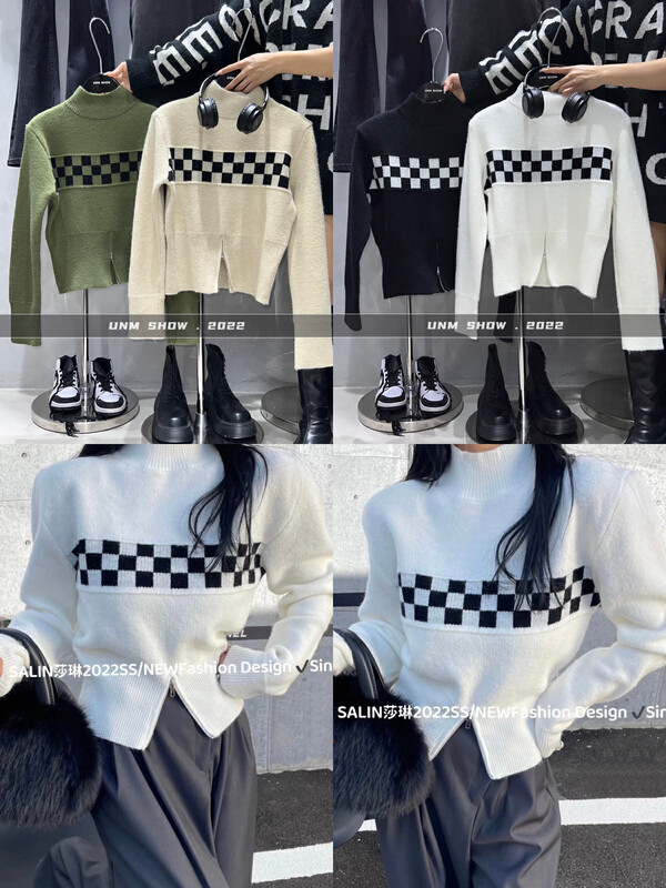 【UNM-SHOW】Checkerboard Fashion Versatile Warm Sweater 6803# WTT