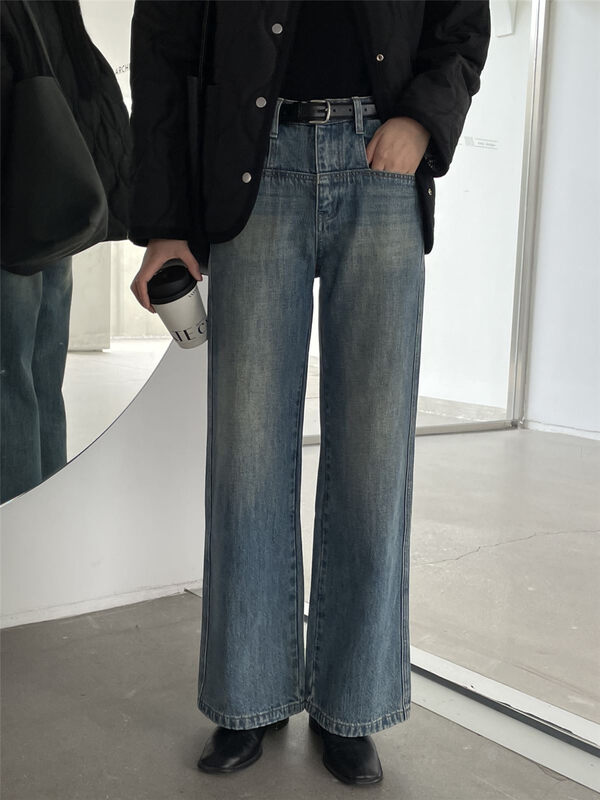 【CLEAN SPACE】Korean style loose straight-leg casual fleece jeans 33391# CQW