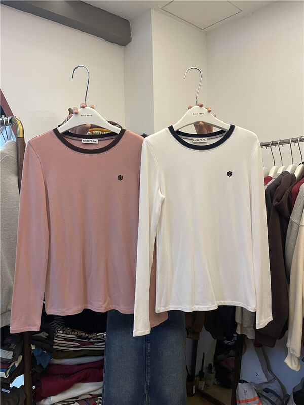 【RICH PAPA】Contrast color edge all-match loose long-sleeved T-shirt T474# ZXX