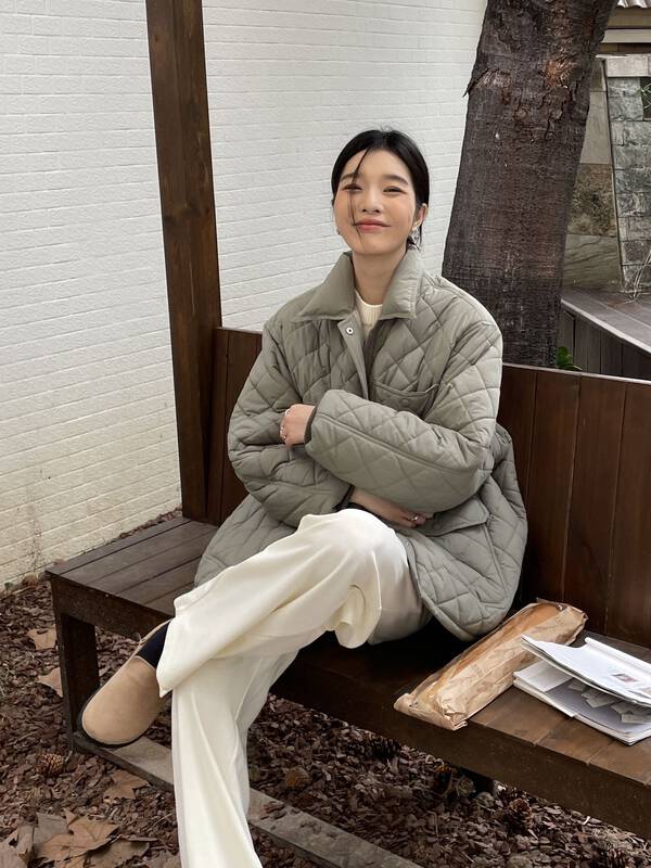 【CLEAN SPACE】Ring Collar Plaid Loose Pocket Thermal Padded Jacket 32509# CQW