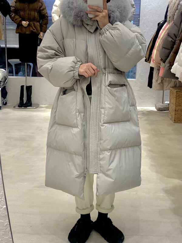 【CHEN/MK】 Korean version temperament solid color all-match warm down jacket (with detachable real fur fox fur collar) (including 90% white duck down) YR06# HJY