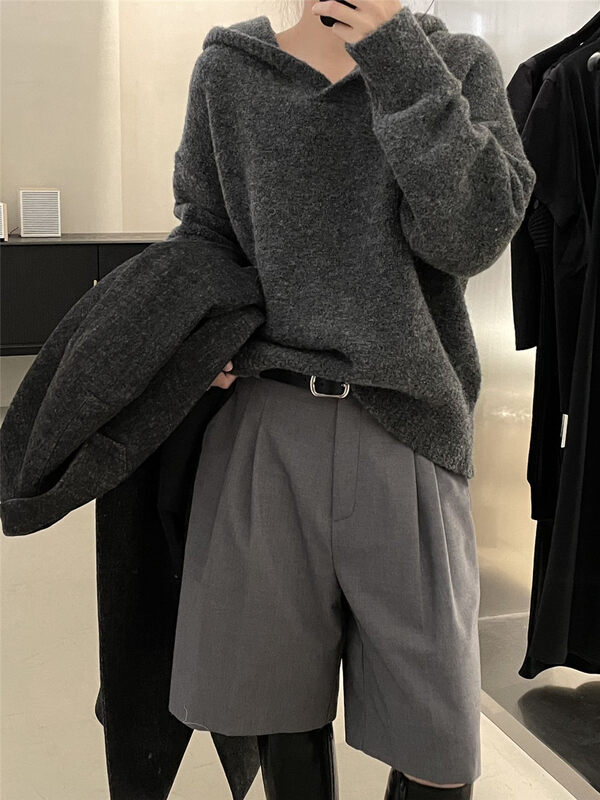 【CLEAN SPACE】Korean version solid color casual hooded warm sweater (36% alpaca 36% wool) 35103# CQW