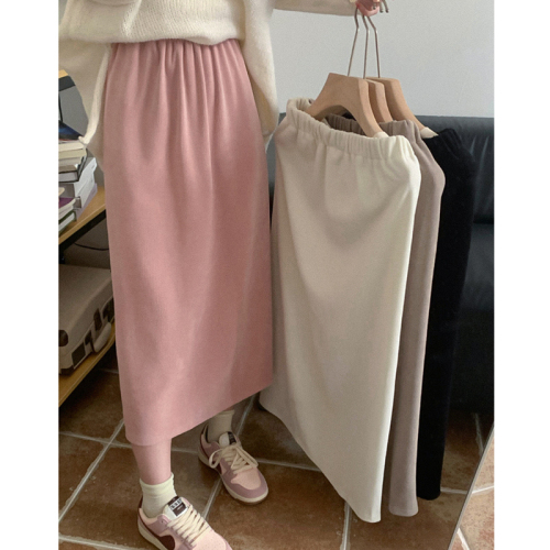 Chic mid-length skirt women's autumn and winter Korean version  new high-waisted slimming back split hip skirt