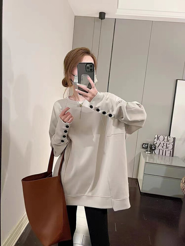 【TA+】Loose Solid Color Versatile Long Sleeve T-Shirt 2216# L