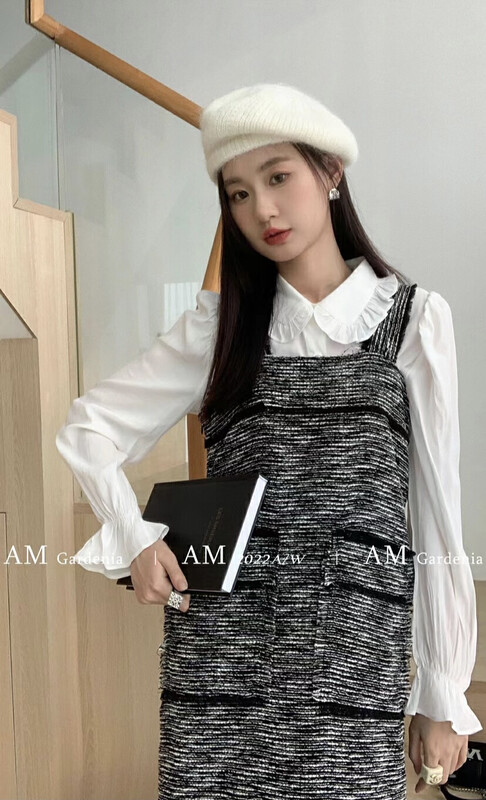 【AM GARDENIA】Salt and Sweet Lapel Shirt + Woven Design Dress Set 1282-1# ZXX