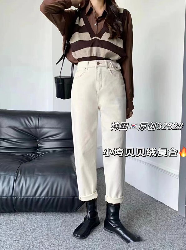 [Korean original] Winter Beibei velvet composite small cross-pants jeans 3252