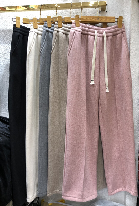 【QUEEN QUEEN】Comfortable drawstring elastic waist fleece casual pants A69360# CL