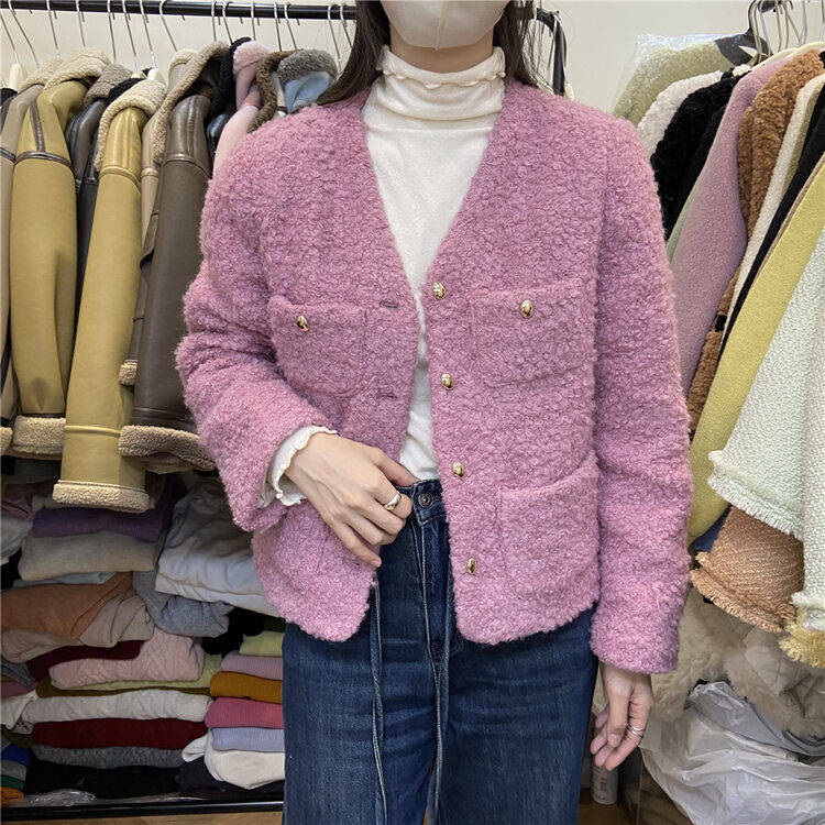 【ZE】V Neck Small Fragrance Single Breasted Short Jacket 831# L