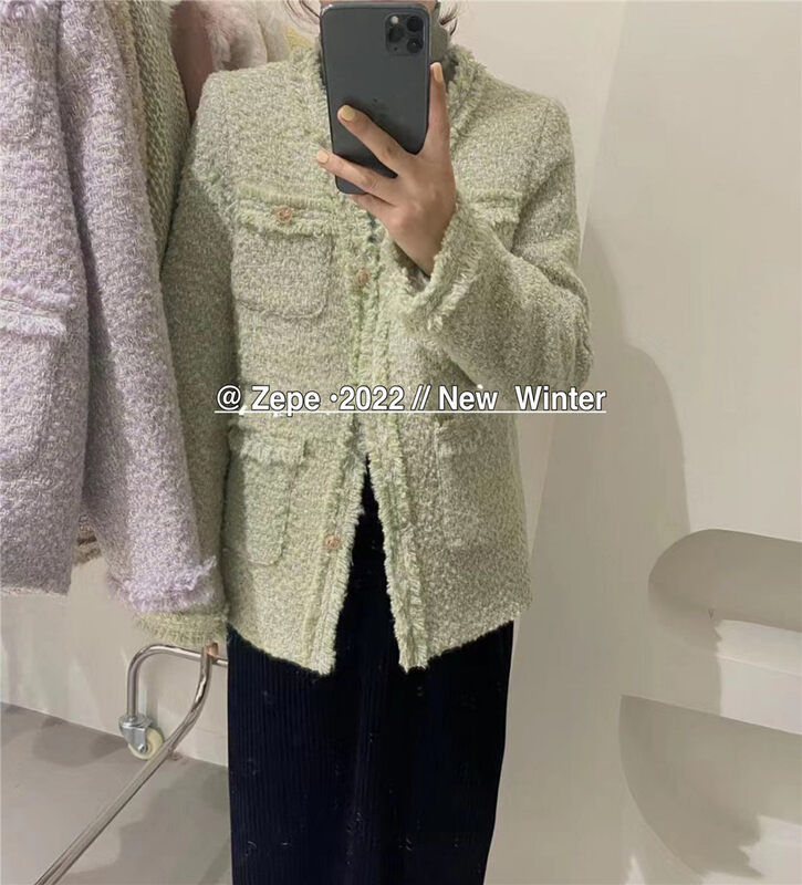 【ZE】V-neck single-breasted small fragrance comfortable all-match short jacket 811# L