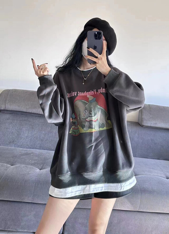 【RICH PAPA】Cartoon big ears elephant print round neck fleece sweater A193# ZXX