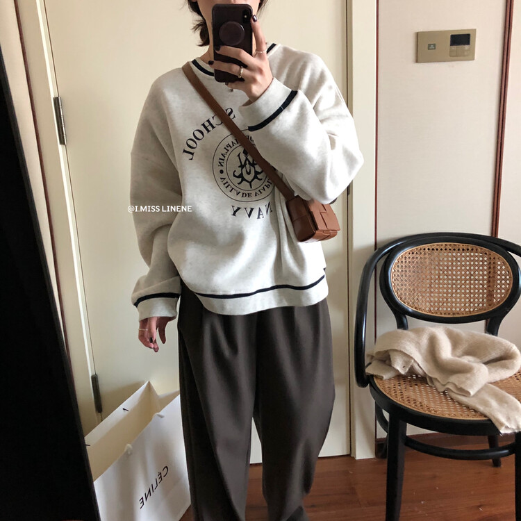 【IMISS】Korean Contrast Color Lazy Letter Print Sweatshirt QK3125# FHX