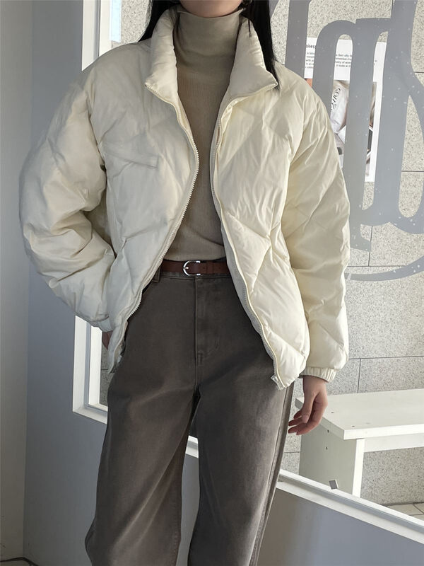 [CLEAN SPACE] Korean rhombus texture solid color casual down jacket 90 white duck down 33519