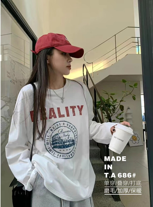 【TA+】Korean Print Brushed Long Sleeve T-Shirt A686# L