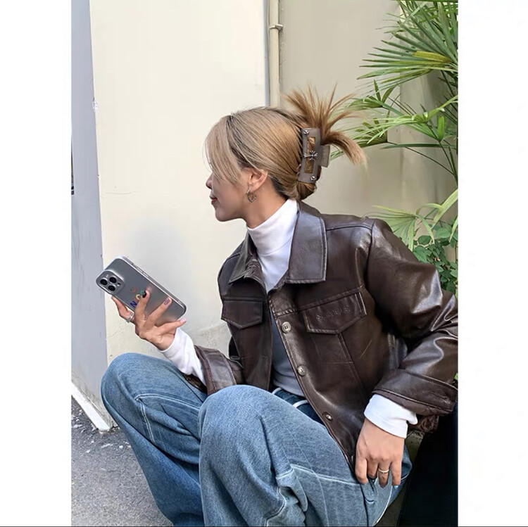 【LAB EEDA】Street Retro Short Leather Jacket P201# OZQ