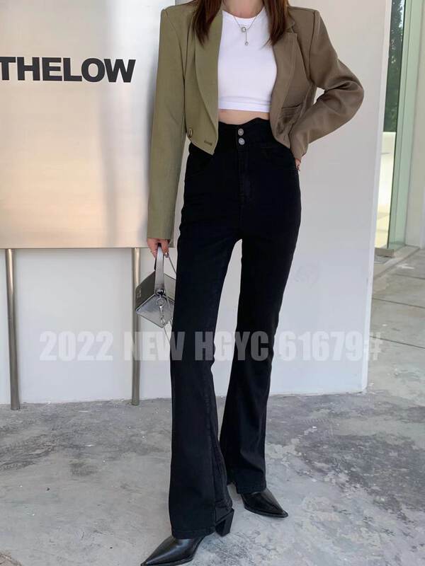 [Korean original] high waist two button irregular design micro cough jeans 61679