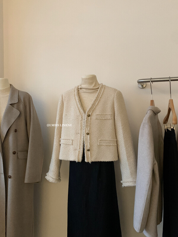 [IMISS] French temperament v-neck wool small fragrance coat short coat containing 45 wool QK8122