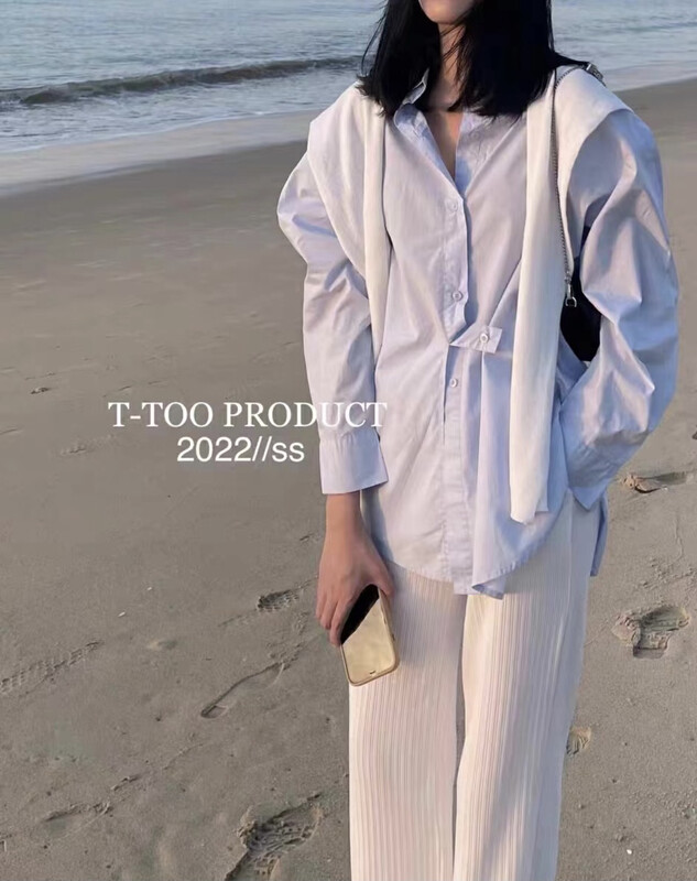 【I-D】Korean Style Versatile Diagonal Button Shirt 5110-1# L