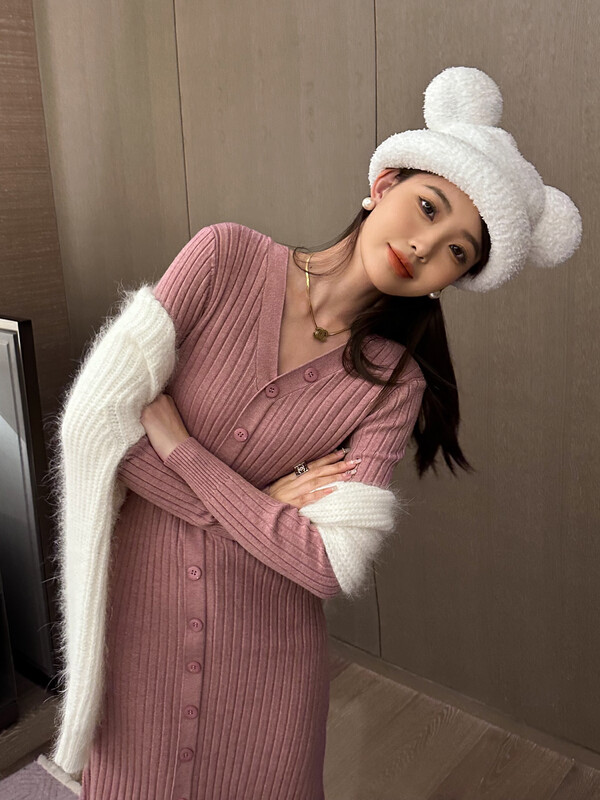 【AM GARDENIA】Solid color slim and versatile dress 8876-1# ZXX