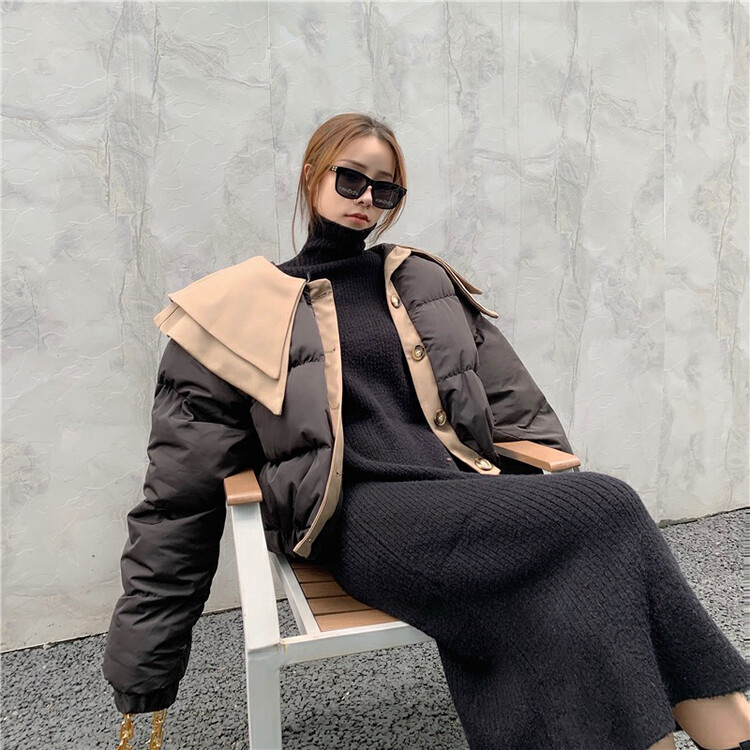【JUN.T】Fashion contrast color doll collar design warm cotton jacket 7068# PCZ