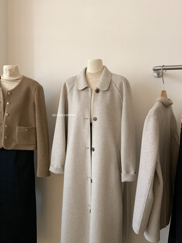 【IMISS】Korean lapel single-breasted double-sided woolen coat (with waist rope) QK3621