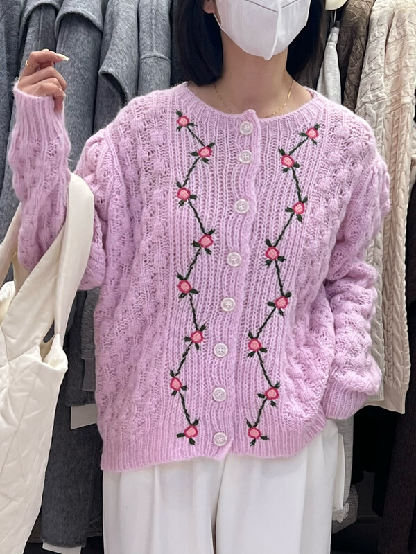 [RIN] Korean casual jacquard knitted cardigan Y2281