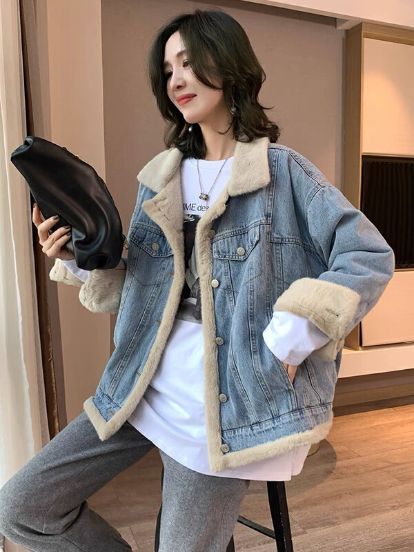 New in winter!【JUN.T】Korean style double-sided comfortable fleece denim jacket 6965# PCZ