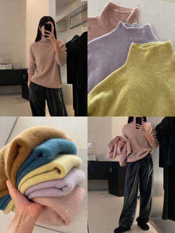 12 colors are optional, South Korea imported raccoon all-in-one machine craft [CLEAN SPACE] solid color texture turtleneck all-match knitted sweater (40 wool, 35 raccoon hair) 33313# CQW